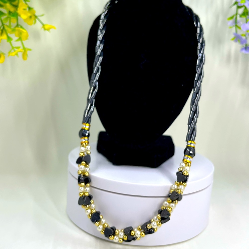 Hematite and Pearl Vintage Statement Necklace
